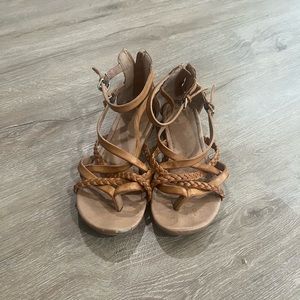 Strappy braided zip back sandals. Price flexible